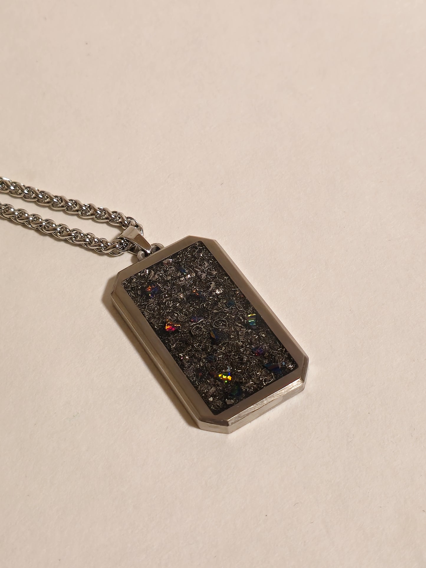 Meteorite and Fire Opal Titanium Dog Tag Pendant