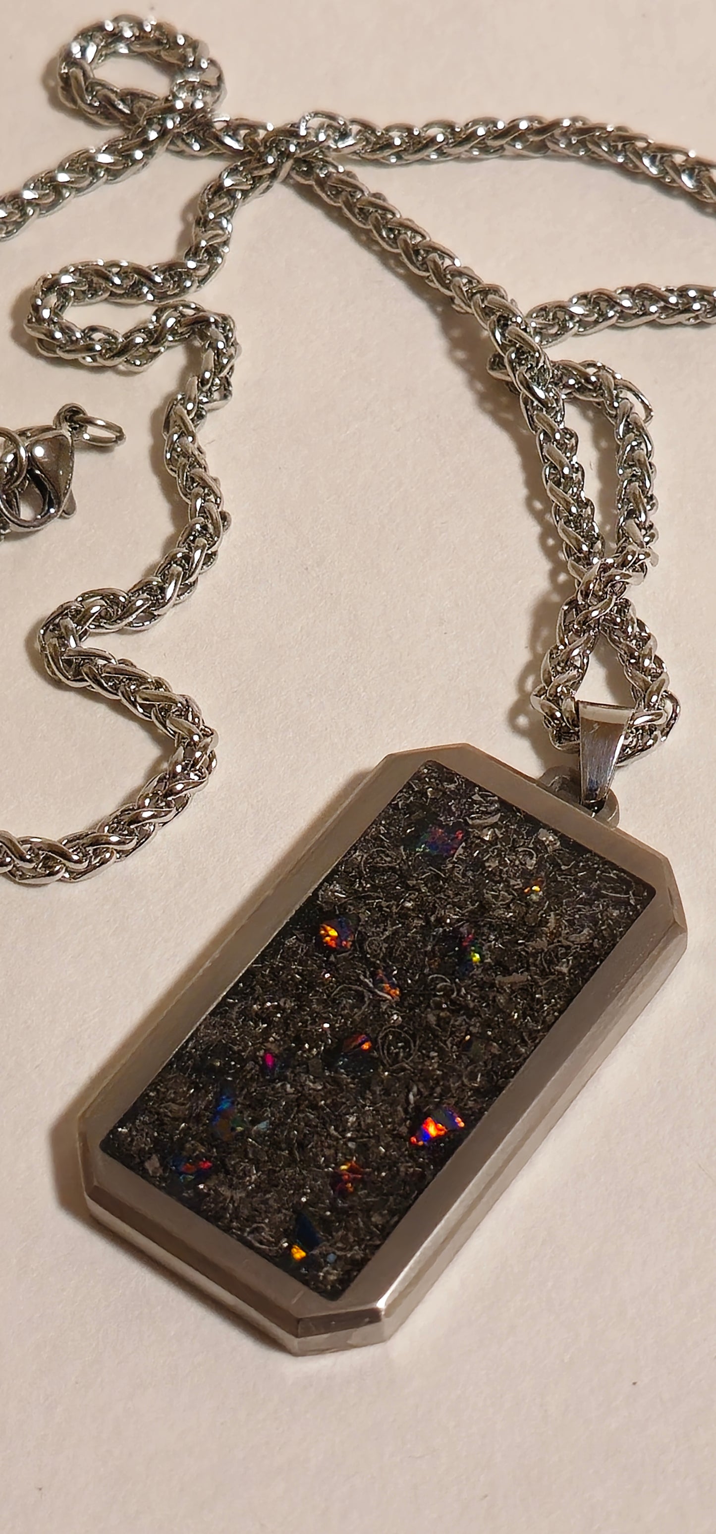 Meteorite and Fire Opal Titanium Dog Tag Pendant