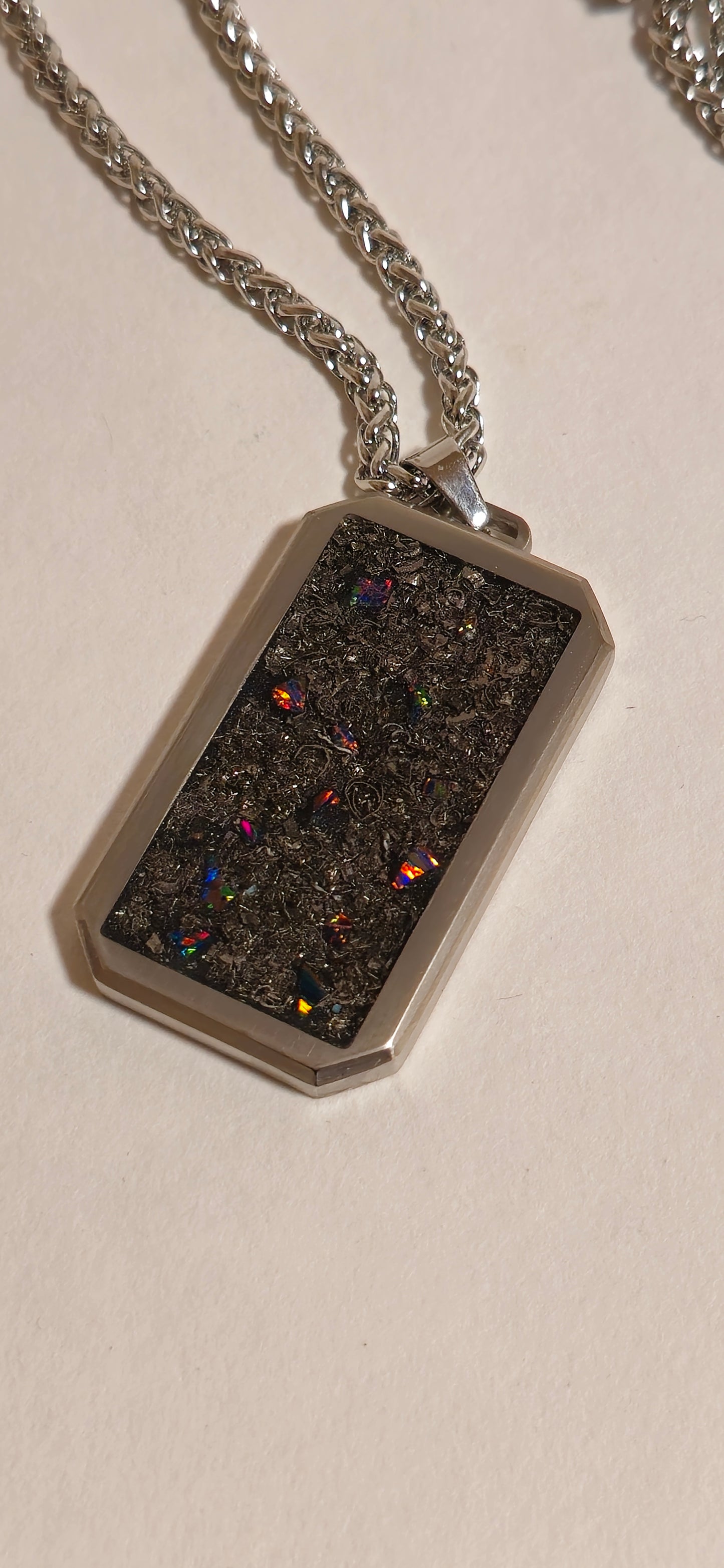 Meteorite and Fire Opal Titanium Dog Tag Pendant