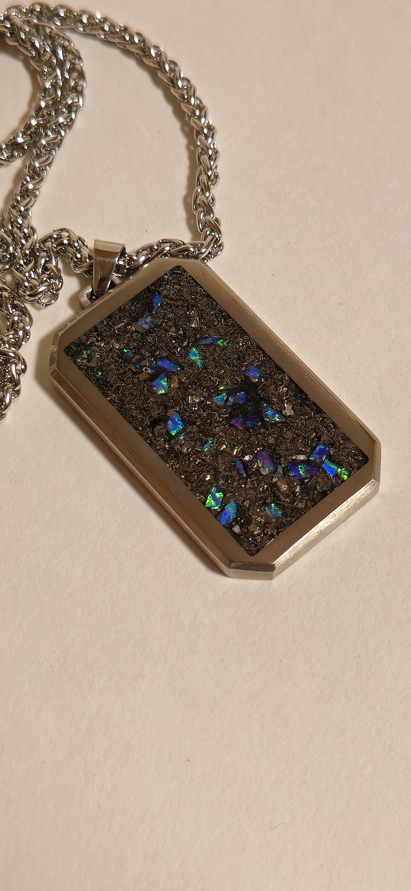 Meteorite and Blue Raspberry Opal Titanium Dog Tag Pendant