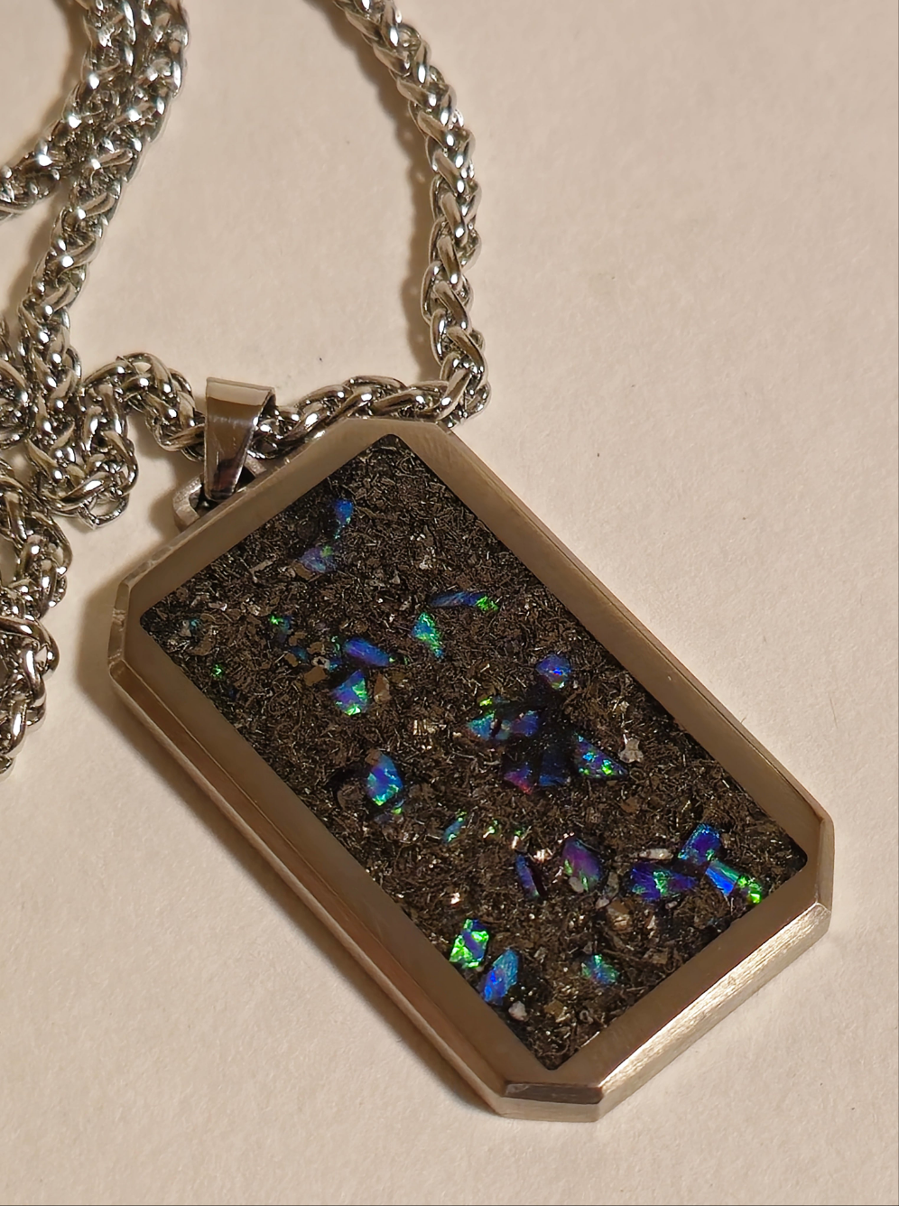 Meteorite and Blue Raspberry Opal Titanium Dog Tag Pendant