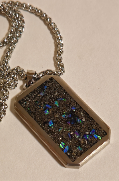 Meteorite and Blue Raspberry Opal Titanium Dog Tag Pendant