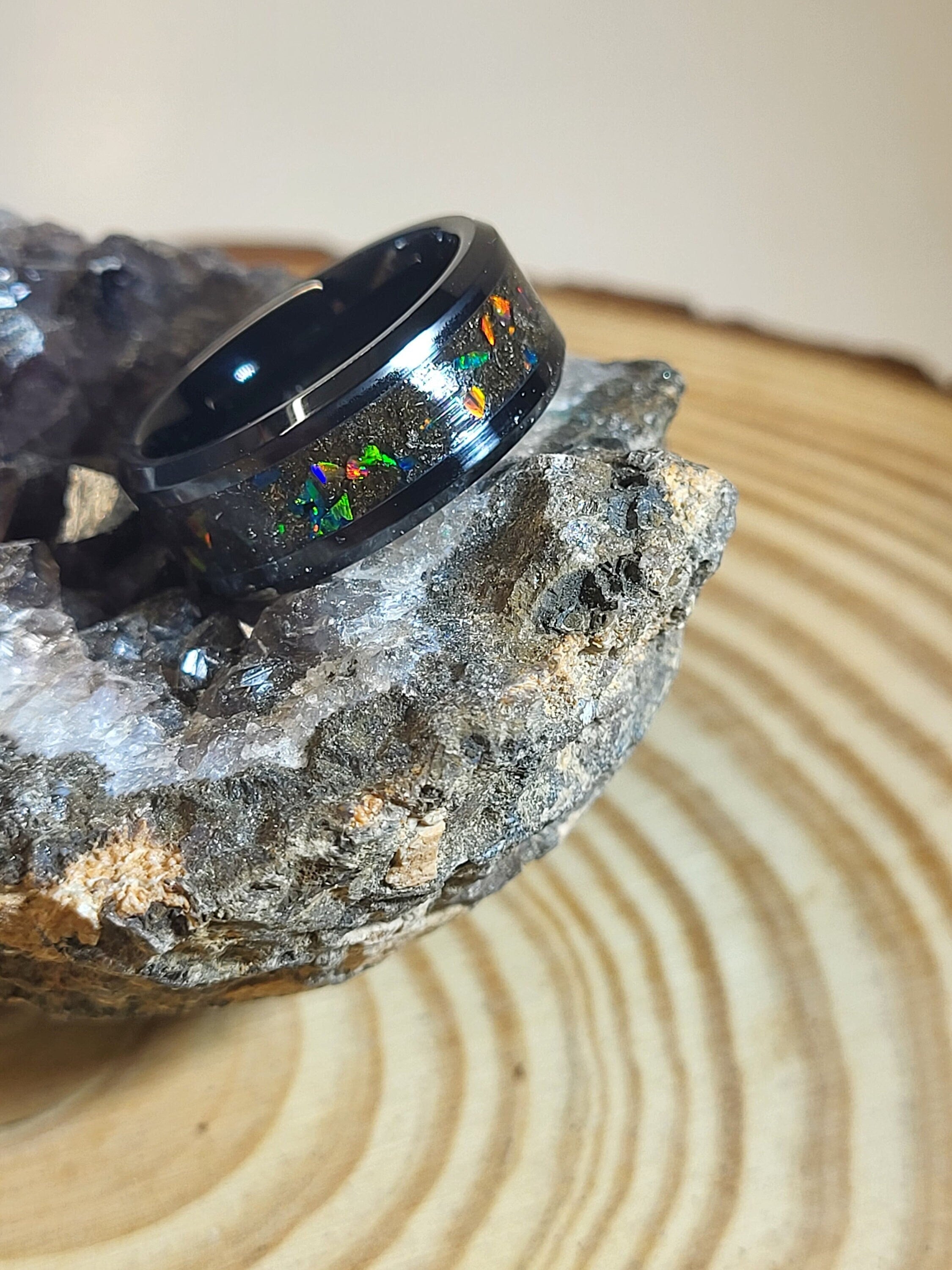 Black Shungite and Opal buy  Ring, Size 7